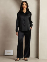 [Black] SilkSilky-CA 19Momme Silk Lapel Collar Women''s Outfit Sets 001,