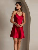 [Wine] SilkSilky-CA Spaghetti Strap V Neck Dress 005