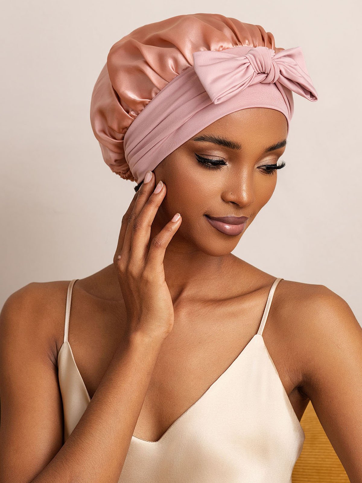 SilkSilky-CA Pure Silk Sleep Cap Pink 003
