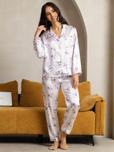 [Lilac Bloom] SilkSilky-CA Pure Silk Notch Collar Women's Pajamas 003,