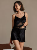 SilkSilky-CA Pure Silk V Neck Camisole Set Black 003