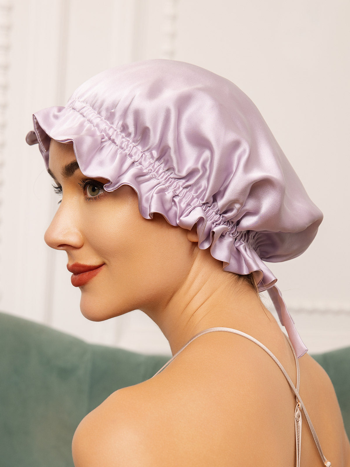 SilkSilky-CA Pure Silk Sleep Cap Lavender 002