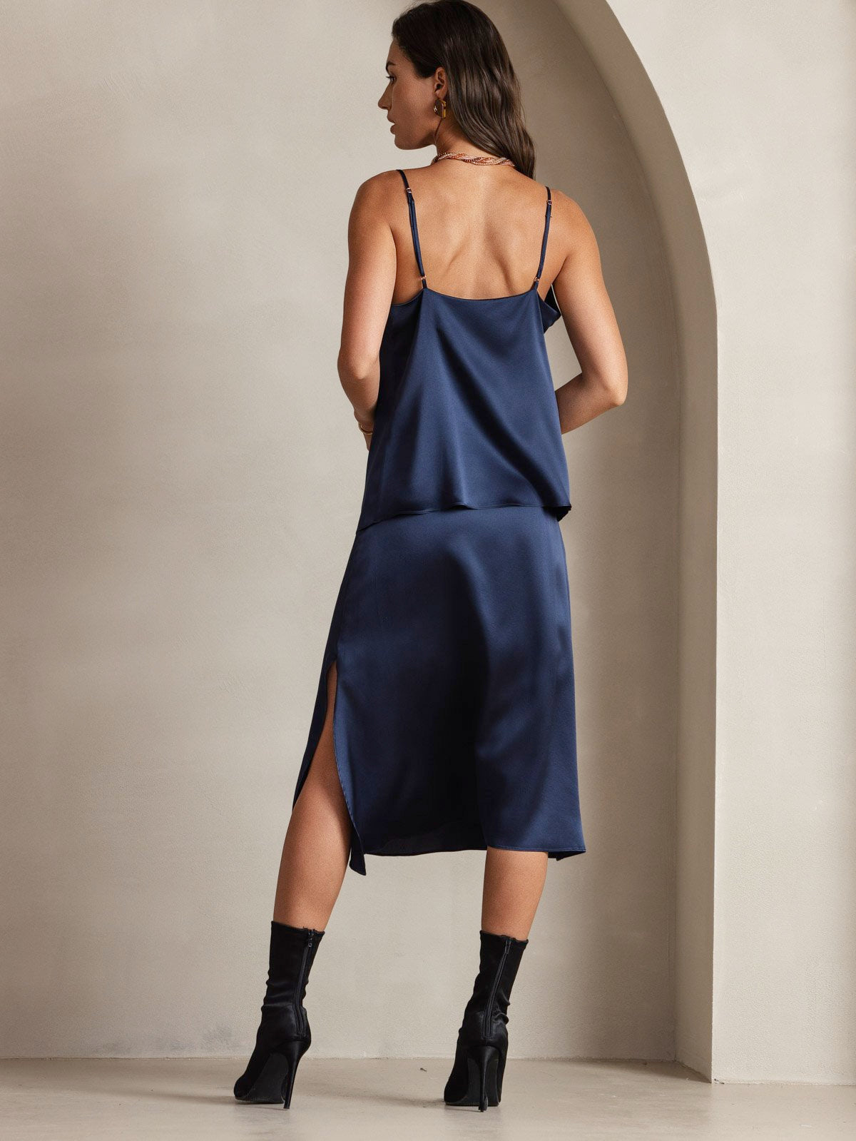 [Dark Blue] SilkSilky-CA 19Momme Silk Cowl Neck Camisole 002