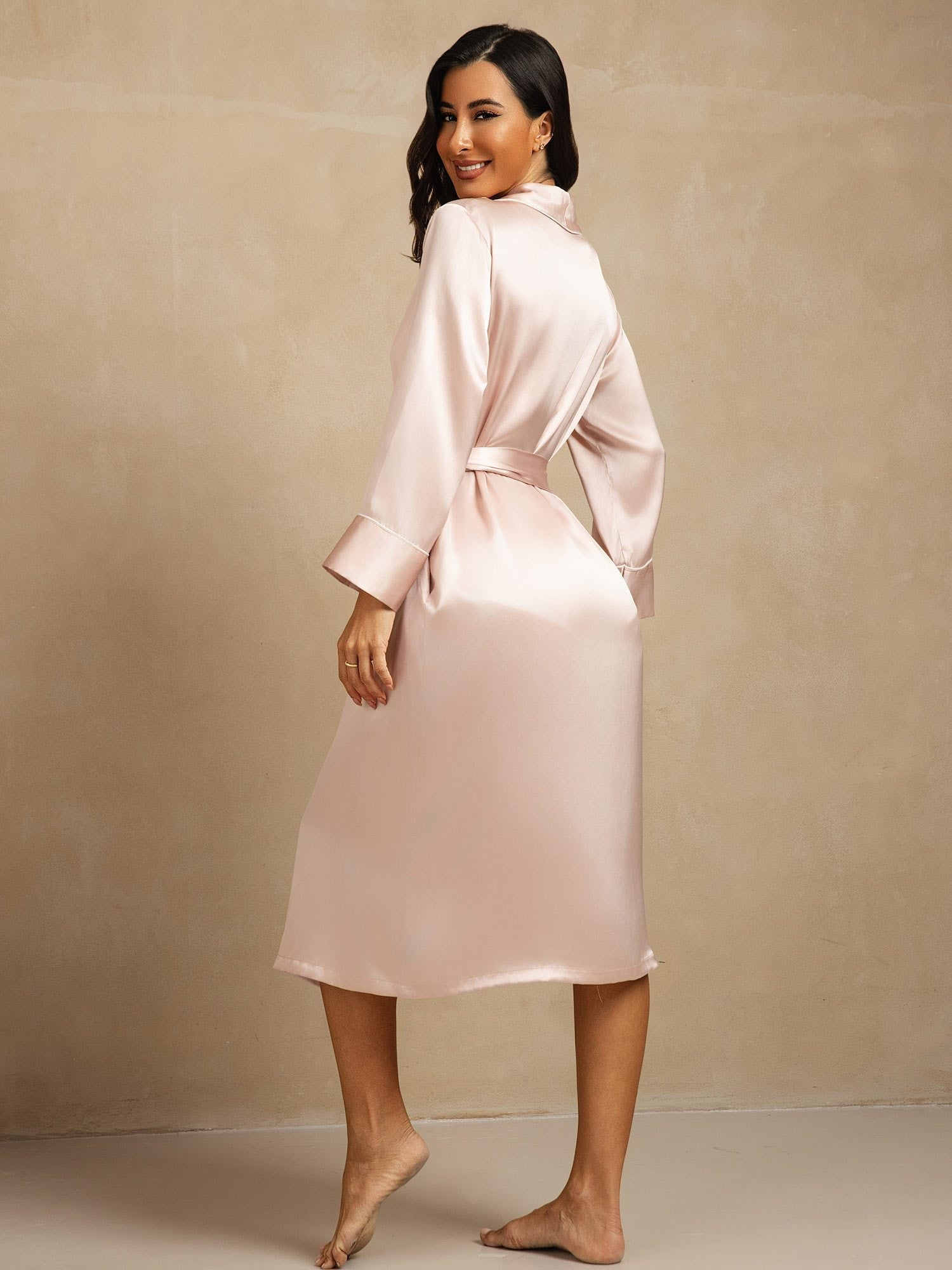 [Pink] SilkSilky-CA Pure Silk Collar Women's Robe 002