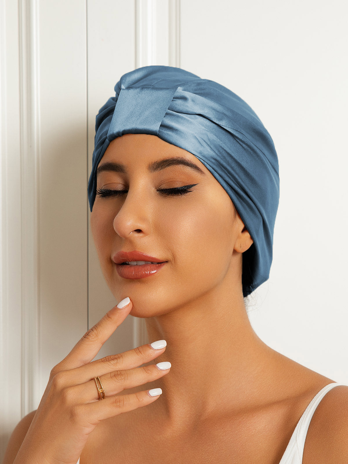 SilkSilky-CA Pure Silk Sleep Cap SteelBlue 003