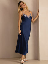 [Blue] SilkSilky-CA Spaghetti Strap V Neck Dress 003