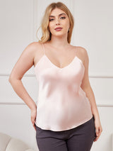 [Pink] SilkSilky-CA Spaghetti Strap V Neck Plus Size Camisole Top 001