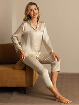 [Champagne] SilkSilky-CA Long Sleeve Lapel Collar Women's Pajamas 005