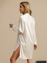 [White] SilkSilky-CA Long Sleeve Lapel Collar Nightshirt 002