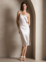 [Beige] SilkSilky-CA Spaghetti Strap Scoop Neck Dress 003