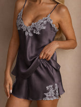 [Purple Gray] SilkSilky-CA Spaghetti Strap V Neck Camisole Set 004