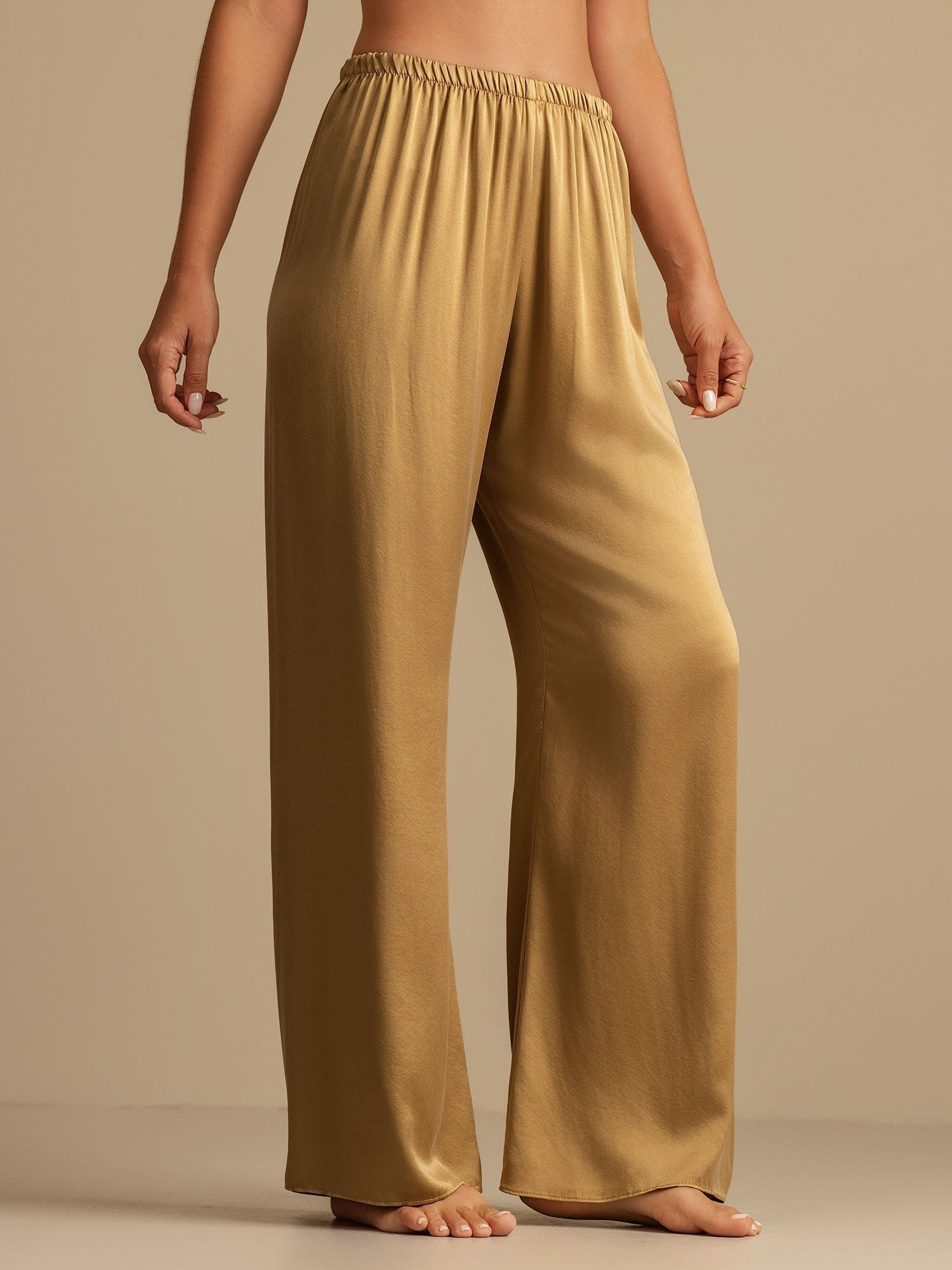 [Tan] SilkSilky-CA 19Momme Machine-Washable Silk Womens Sleep Bottoms 003