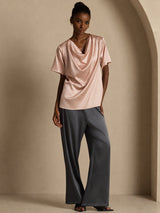 [Tuscany] SilkSilky-CA Short Sleeve Cowl Neck Women's Blouse 006