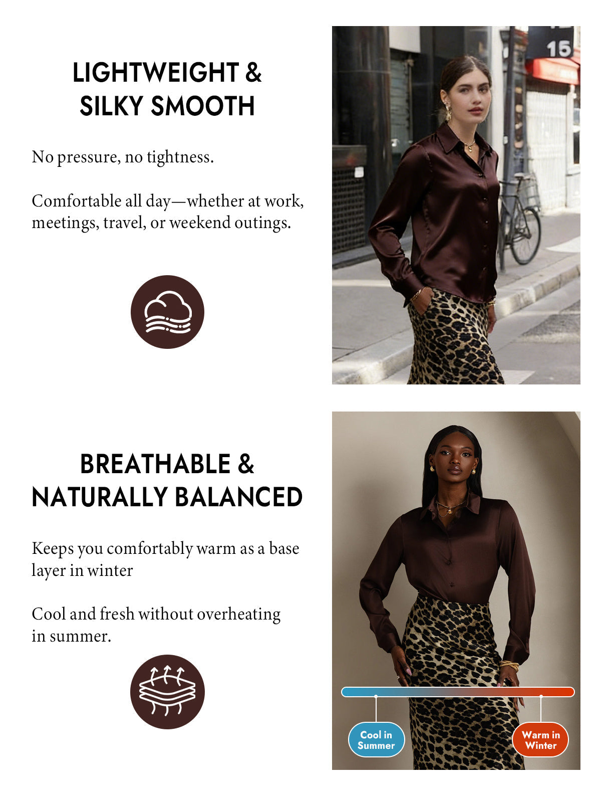 [Bitter Chocolate] SilkSilky-CA Silk Long Sleeve Lapel Collar Women's Shirt 004