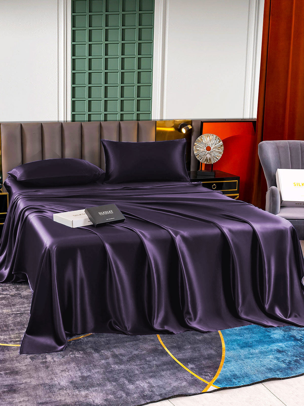 [Deep Purple] SilkSilky-CA 22Momme Pure Silk Bedding Set 006,