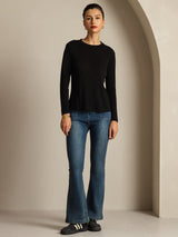 [Black] SilkSilky-CA Pure Silk Round Neck Women's T-Shirt 004