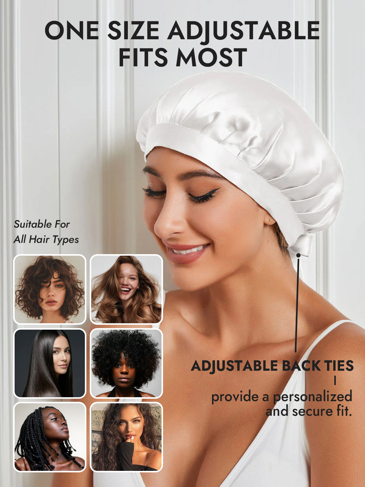 [White] SilkSilky-CA Pure Silk Sleep Cap 005