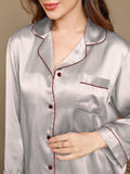 SilkSilky CA Long Sleeve Lapel Women's Pajamas Silver 007