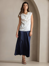 [White] SilkSilky-CA Cap Sleeve Cowl Neck Women's T-Shirt 007