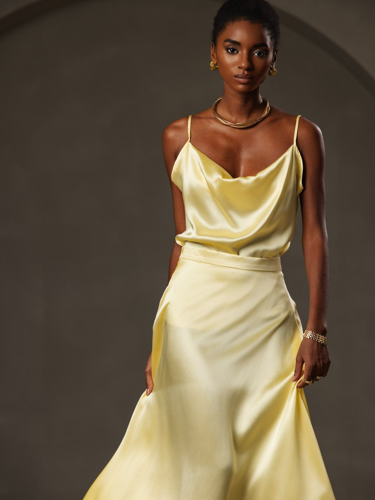 [Yellow] SilkSilky-CA 19Momme Silk Cowl Neck Camisole 003