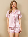 SilkSilky-CA Pure Silk Short Sleeve Lapel Women's Pajamas Lavender 003