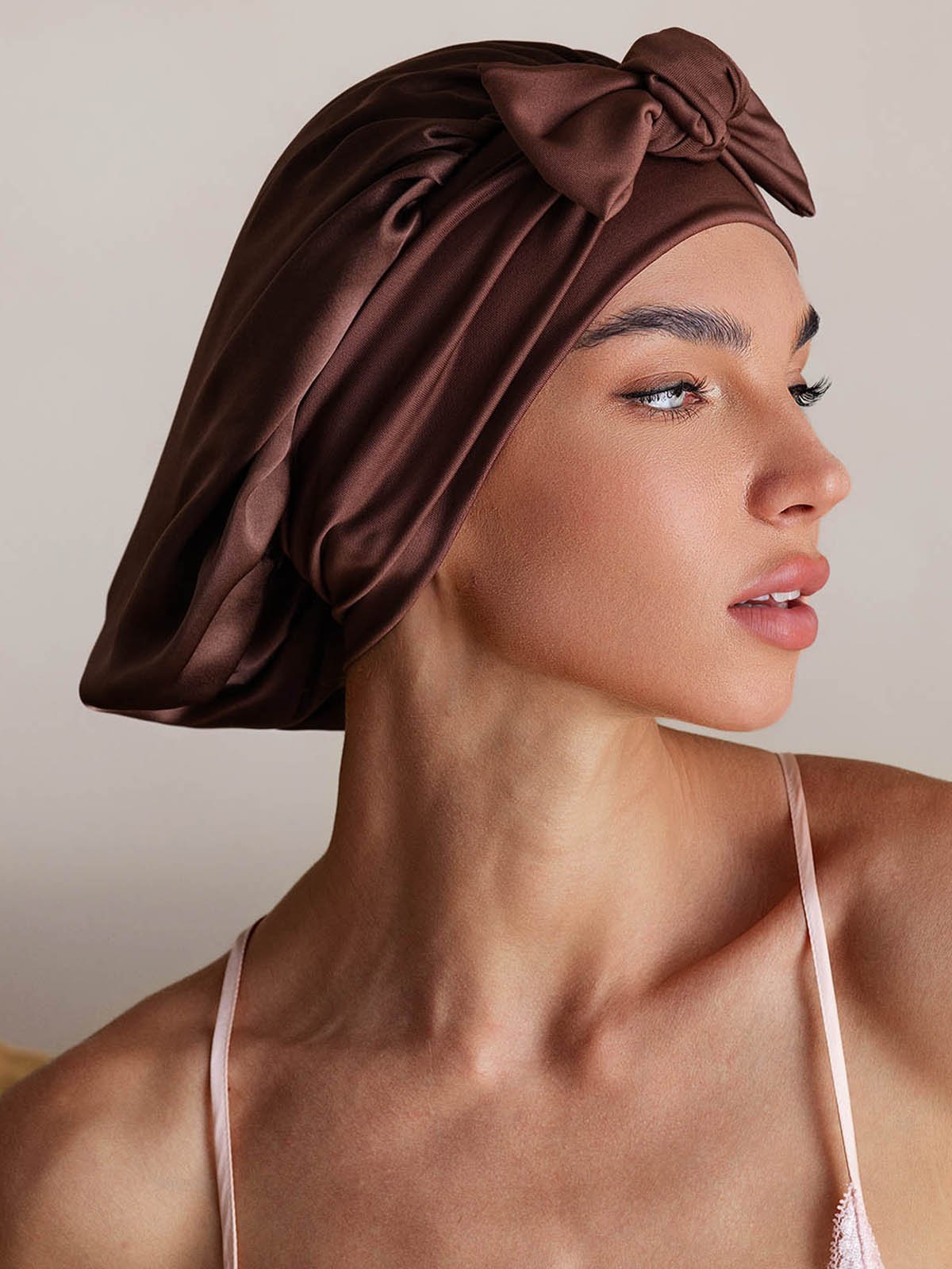 SilkSilky-CA Pure Silk Sleep Cap Coffee 005
