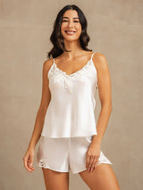 [White] SilkSilky-CA Spaghetti Strap V Neck Camisole Set 006