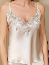 [Beige] SilkSilky-CA Spaghetti Strap V Neck Camisole Set 004