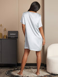 SilkSilky CA Pure Silk Short Sleeve Round Neck Nightgown LightBlue 002