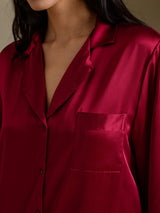 [Wine] SilkSilky-CA Long Sleeve Lapel Collar Nightshirt 004