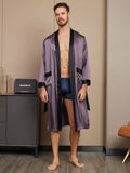 SilkSilky CA Pure Silk Long Sleeve Mens Robe PurpleGray 003