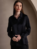 SilkSilky CA 19Momme Silk Long Sleeve Collar Women's Shirt Black 004