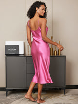 [Rose Red] SilkSilky-CA Spaghetti Strap V Neck Nightgown 003