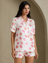 [White Lipstick] SilkSilky-CA Short Sleeve Notch Collar Women's Pajamas 001