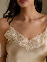 [Champagne] SilkSilky-CA Spaghetti Strap V Neck Nightgown 004