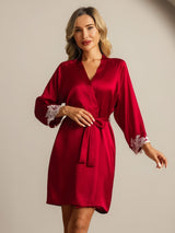 [Wine] SilkSilky-CA 3/4 Sleeve Women's Robe 004