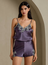 [Purple Gray] SilkSilky-CA Spaghetti Strap V Neck Camisole Set 006