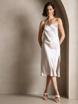 [Beige] SilkSilky-CA Spaghetti Strap Scoop Neck Dress 001