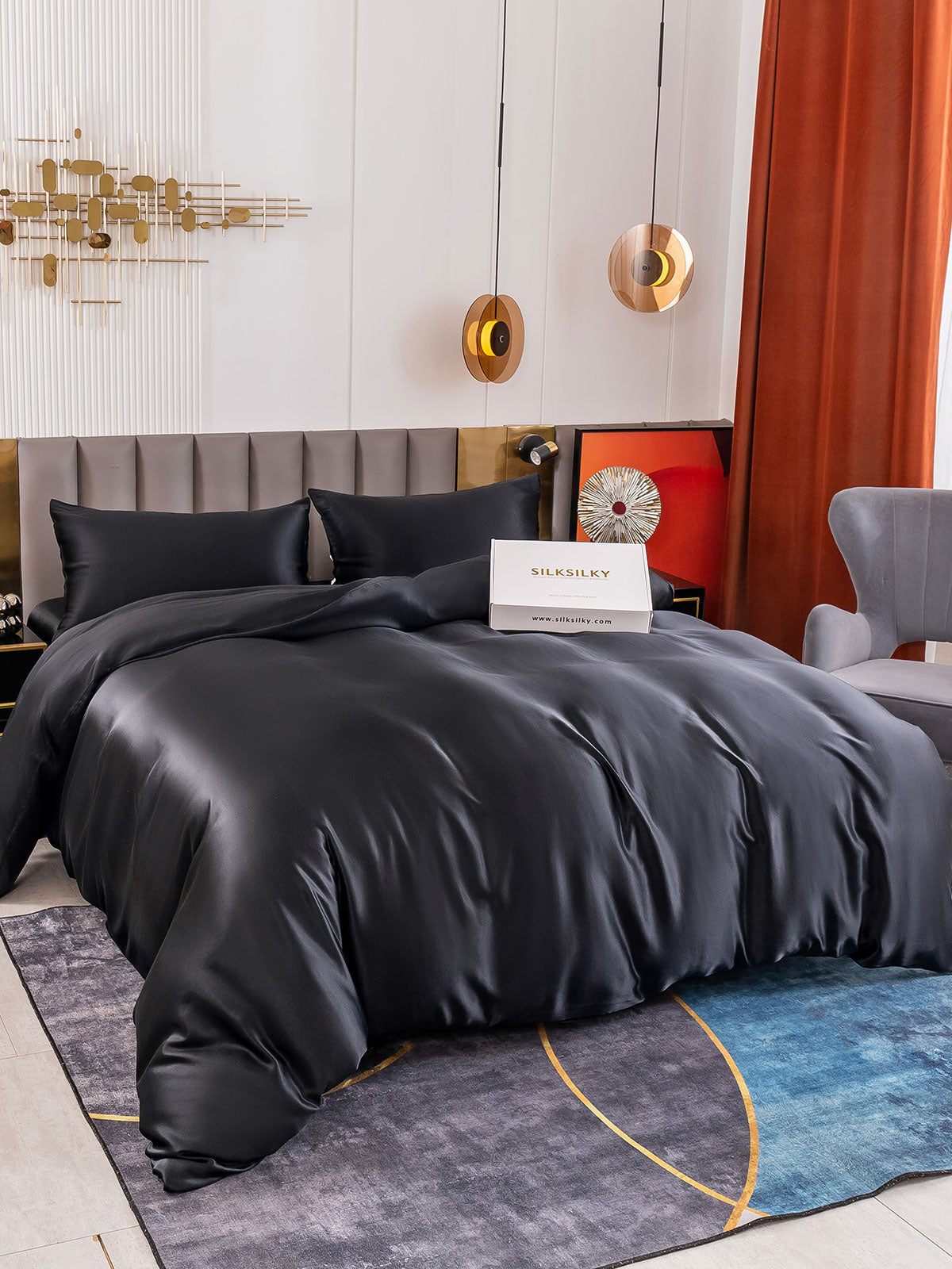 SilkSilky CA 19Momme Pure Silk Bedding Set Black 001