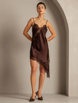 [Brown] SilkSilky-CA Pure Silk Asymmetric Dress 003