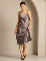 [Dark Khaki] SilkSilky-CA Sleeveless Scoop Neck Dress 006