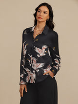 [Black] SilkSilky-CA Long Sleeve Lapel Collar Women's Shirt 003