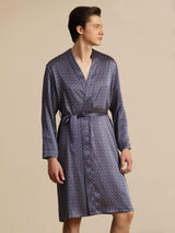 [Navy Ginkgo] SilkSilky-CA Long Sleeve V Neck Men's Robe 001