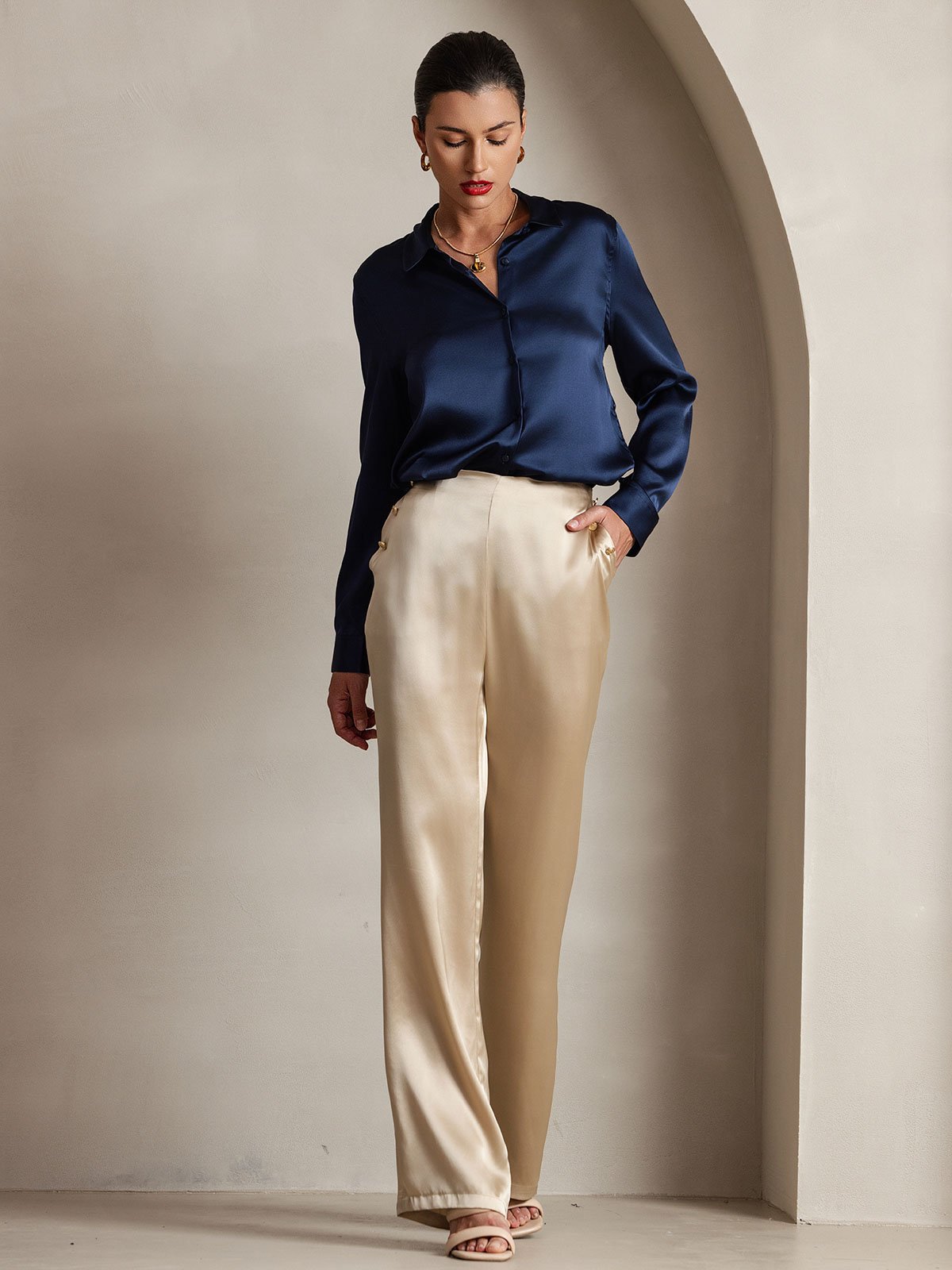 [Champagne] SilkSilky-CA 19Momme Silk Womens Pants 005