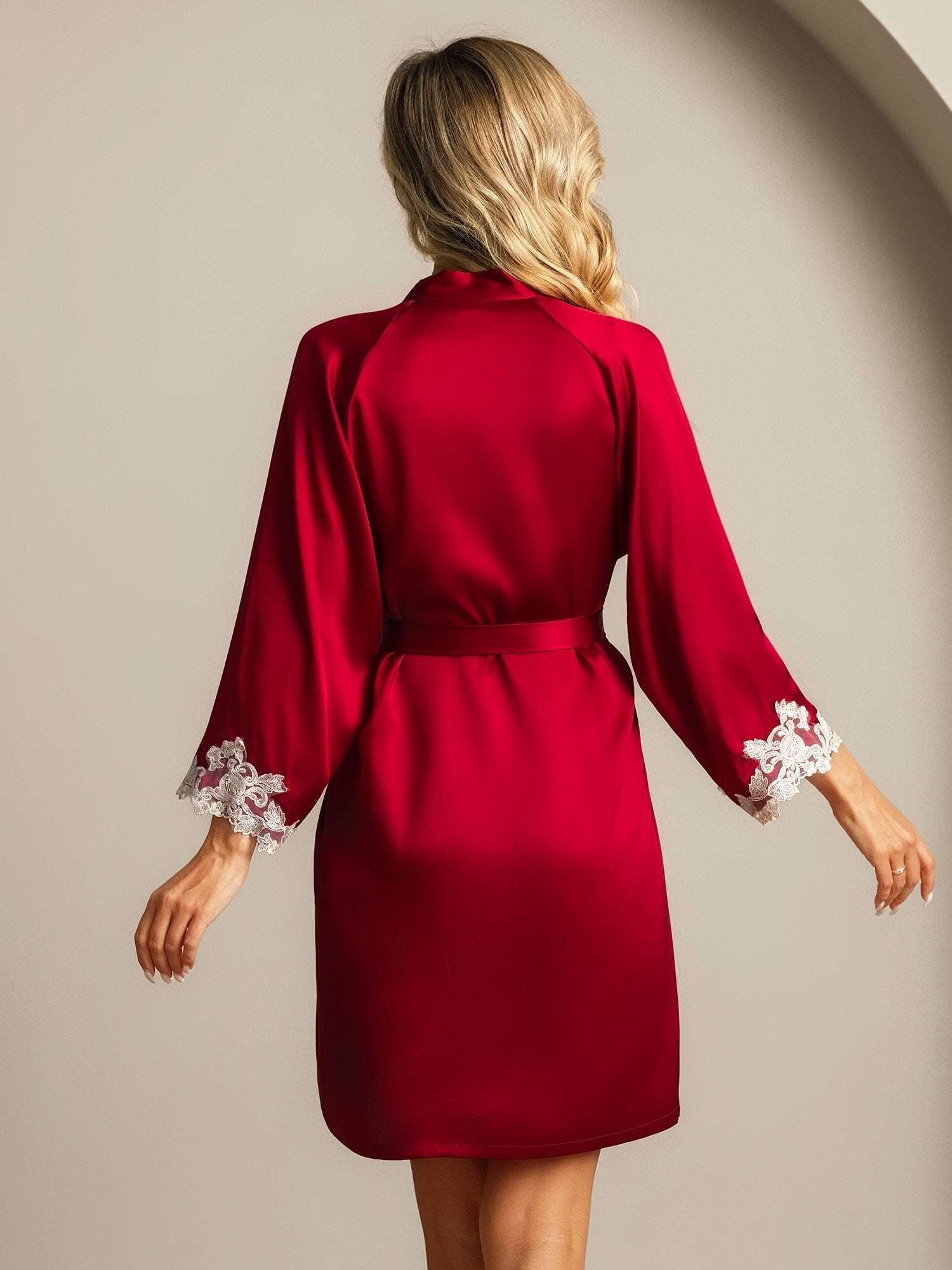 [Wine] SilkSilky-CA Pure Silk 3/4 Sleeve Women's Robe 002