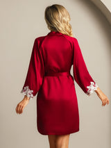 [Wine] SilkSilky-CA 3/4 Sleeve Women's Robe 002