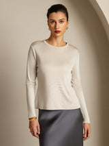 [Gray] SilkSilky-CA 100% Silk Jersey Long Sleeve Crew Neck Women's T-Shirt 008