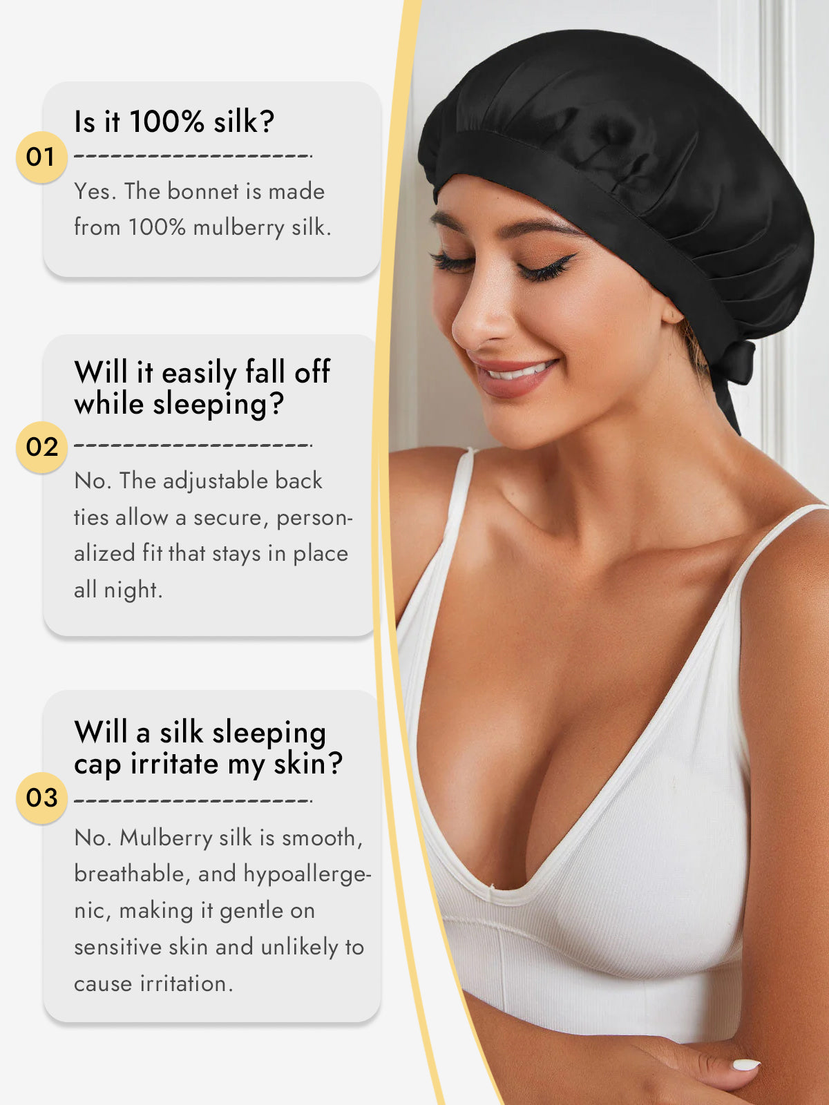 [Black] SilkSilky-CA Pure Silk Sleep Cap 006