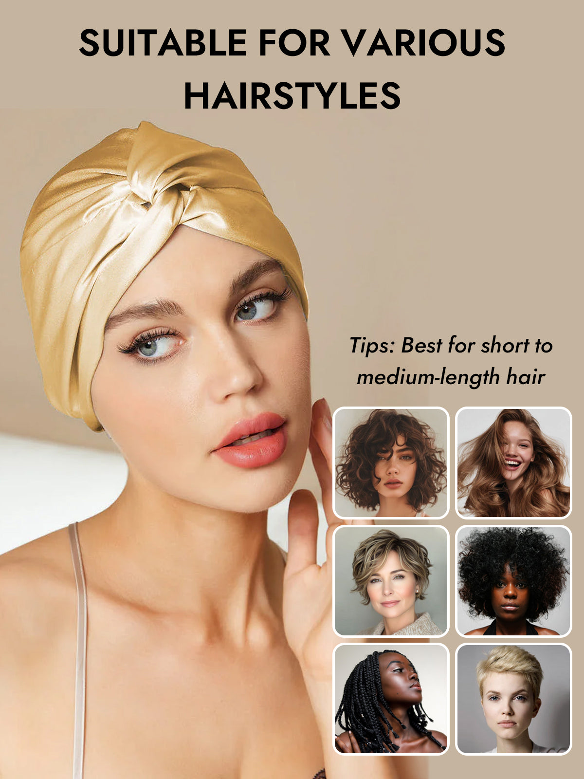 [Champagne] SilkSilky-CA Pure Silk Sleep Cap 006