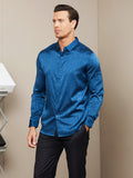 SilkSilky CA Silk Long Sleeve Collar Men's Shirt DarkBlue 004